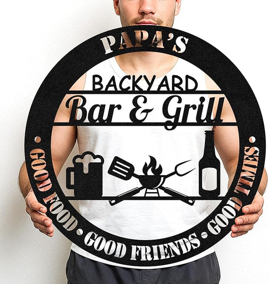 Custom BBQ Metal Sign Personalized Grill Name Wall Art for Outdoor Kitchen Patio Backyard Decor Fathers Gift for Dad Grandpa Husband Barbecue Smoker Area Sign, Grilling Lover Gifts 43