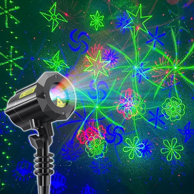 Poeland Christmas Moving Laser Lights, Garden Projector Lights 30 Patterns, Decorative Lights for Indoor, Outdoor, Home, Garden