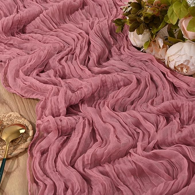 3 Packs Dusty Rose Cheesecloth Table Runner, 10Ft x 35" Rustic Gauze Boho Wedding Table Runner Decoration, Wedding Table Decor Table Cloth for Wedding Party Bridal Shower Table