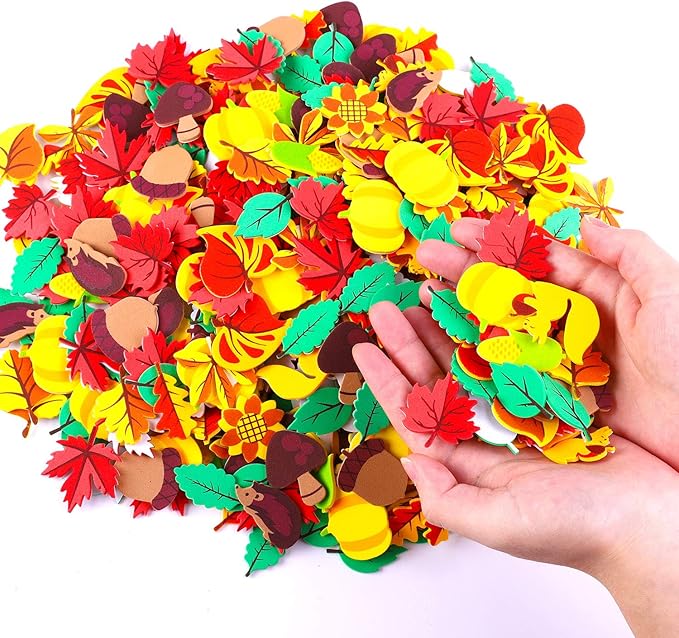 Aneco 500 Pieces Leaf Foam Stickers Self-Adhesive Fall Maple Squirrels Acorns Stickers for Fall Thanksgiving Scrapbooking Craft Decorations, Assorted Fall Theme