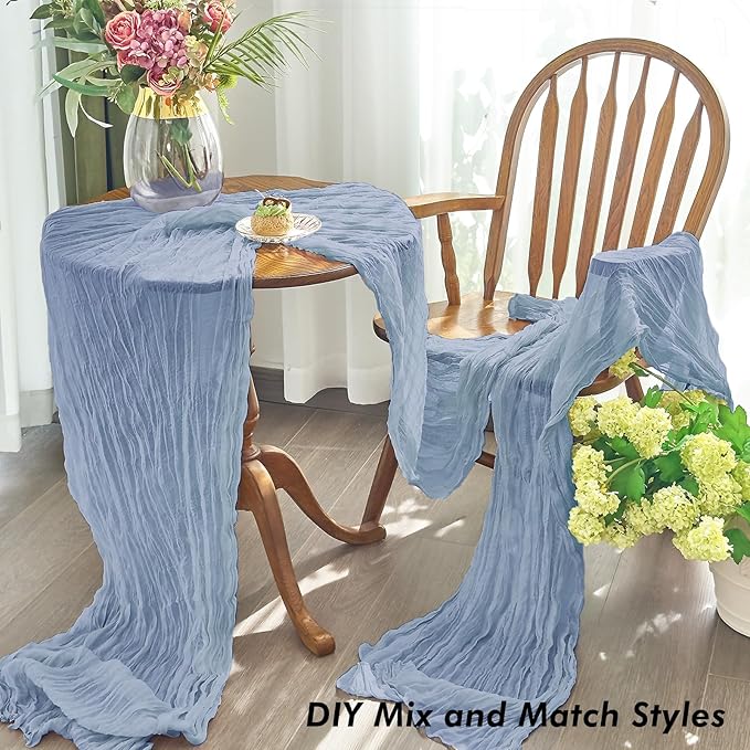 IVAPUPU 10 Pcs Cheesecloth Table Runner - 10ft Dusty Blue Boho Gauze Cheese Cloth Table Runners for Baby Shower Decoration Wedding Party Summer Garden Farmhouse