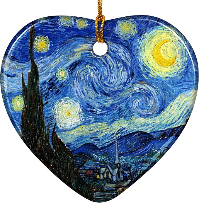 Christmas Tree Ornaments, Heart-Shaped Starry Night Art Ornament - Van Gogh Style Christmas Decoration - Classic Art Christmas Tree Ornament 2025.