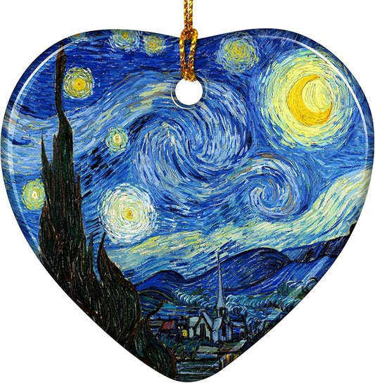 Christmas Tree Ornaments, Heart-Shaped Starry Night Art Ornament - Van Gogh Style Christmas Decoration - Classic Art Christmas Tree Ornament 2025.