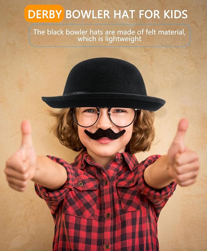 15 Pack Kids Felt Bowler Hats Bulk Black Derby Bowler Hat 1920s Party Hat for Boys Girls Cosplay Prop Party Dress Up