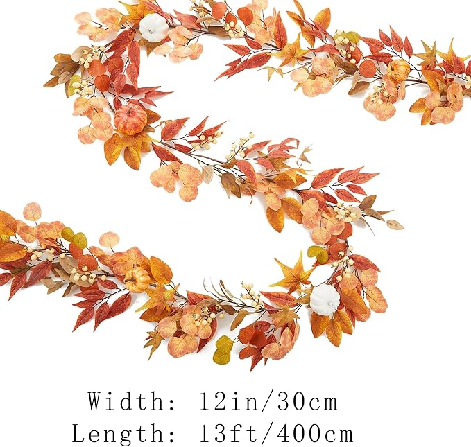 Thanksgiving Decorations - Clycaloor 13FT Fall Garland Maple Leaf, Artificial Autumn Hanging Vine Garland Thanksgiving Decor for Home Wedding Fireplace Party Christmas Halloween