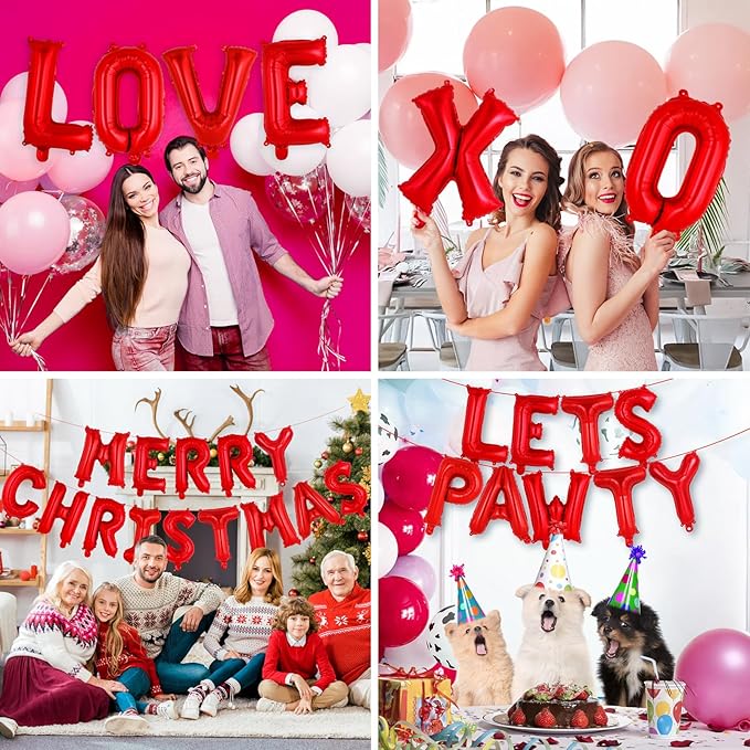 26 Pcs Red Letter Balloons,16 Inch Foil Alphabet Letter Balloons,Letter A-Z Balloon Banner Custom Phrase Balloon for Birthday Party Wedding Anniversary Decoration (Red 26pcs)