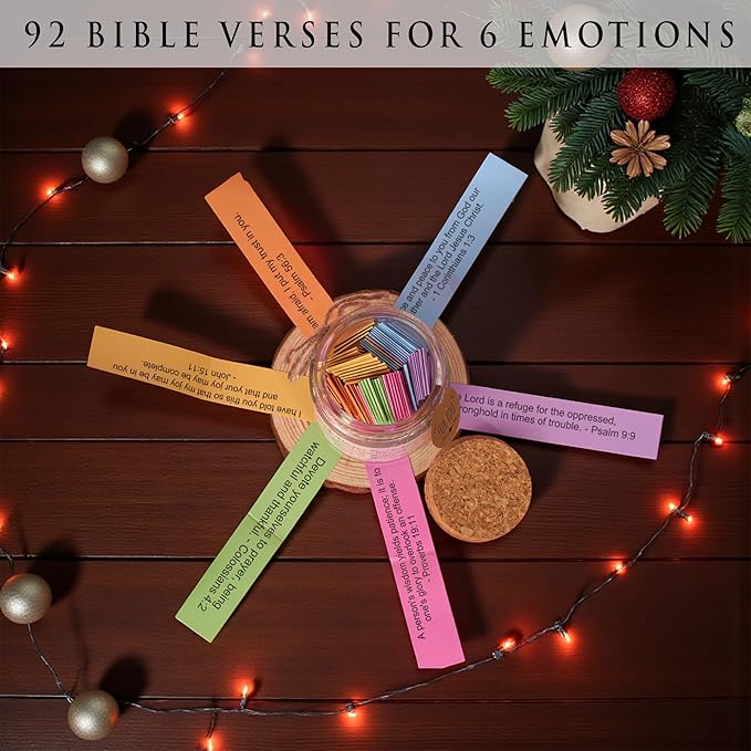 Bible Verse Jar for Women – 92 Color-Coded Scriptures for Encouragement, Inspirational Christian Present, Birthday Surprise for Her, Meaningful Christmas Gift for Women
