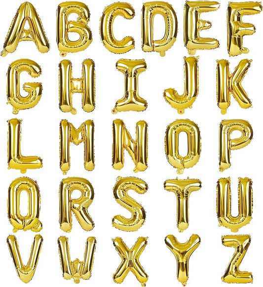 LIOZEOKUN Letter Balloons 16 Inch Mylar Foil Alphabet Letter A-Z Balloons Set for Wedding Birthday Party Decoration Banner Custom Phrase 26 Pieces (Gold)