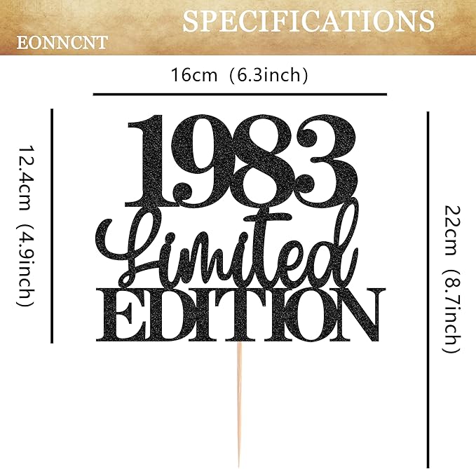 Limited EDITION 1983 Cake Topper - Black Glitter Happy 42nd Birthday Party Cake Decoration Supplies, Cheer to 42 Years Cake Bunting Decor for 42nd Birthday Party Photo Booth Props