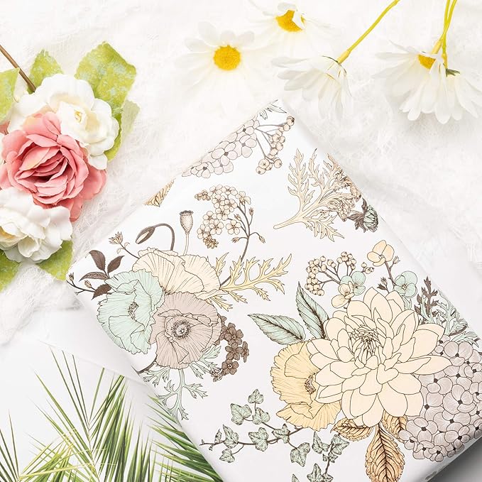 WRAPAHOLIC Floral Wrapping Paper - Mini Roll - 17 Inch X 33 Feet - Pearlized Vintage Floral Wedding Wrapping Paper for Birthday, Bridal Shower, Baby Shower