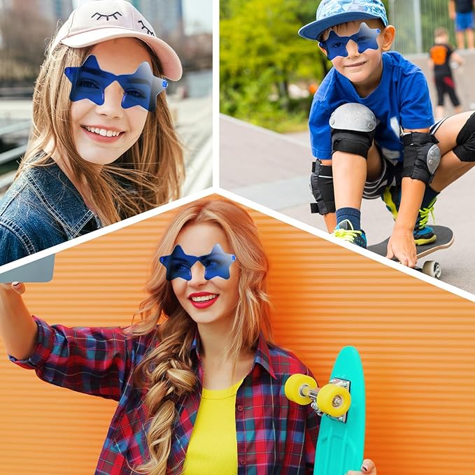 PLULON 40 Pairs Navy Blue Star Sunglasses Rimless Star Shape Sunglasses Party Star Glasses Bulk Bachelorette Sunglasses Star Party Favors for Birthday Beach Kids Adult