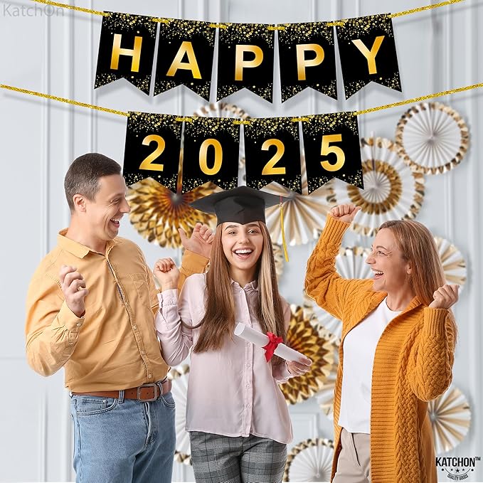 Katchon, Shiny Graduation 2025 Banner - Large 10 Feet, No DIY | Happy 2025 Banner, Graduations Decorations Class of 2025 | 2025 Sign, Class of 2025 for Graduations Decorations 2025