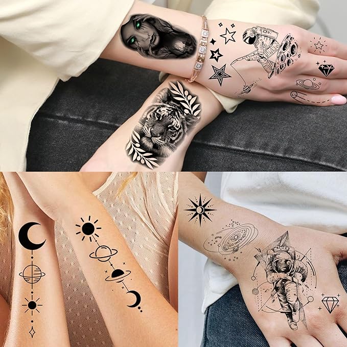 70 Sheets Watercolor Planets Galaxy Temporary Tattoos For Women Men Kids Boys Girls, 3D Star Universe Solar System Waterproof Half Arm Sleeve Tattoos For Adult, Forearm Fake Tattoo Sticker Outer Space