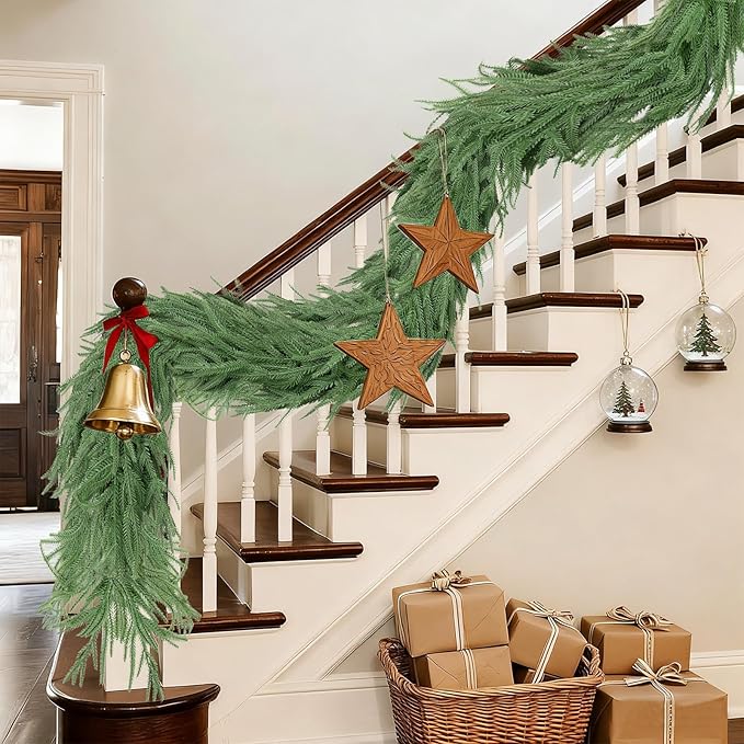 5FT Christmas Garlands Norfolk Pine Garland, Artificial Greenery Garland for Mantle, Table, Stairs, Indoor Outdoor Christmas Decoration