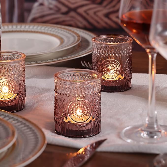 12pcs Purple Votive Candle Holder, Glass Tea Lights Candle Holders for Wedding Table Centerpieces, Birthday Parties and Home Decor