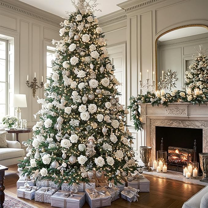 60PCS Artificial Roses Bulk, White Velvet Silk Fake Roses, Realistic White Flowers for Wedding Centerpieces, Bridal Bouquets, Home Decor, Baby Shower, Valentine's Day Party Decorations