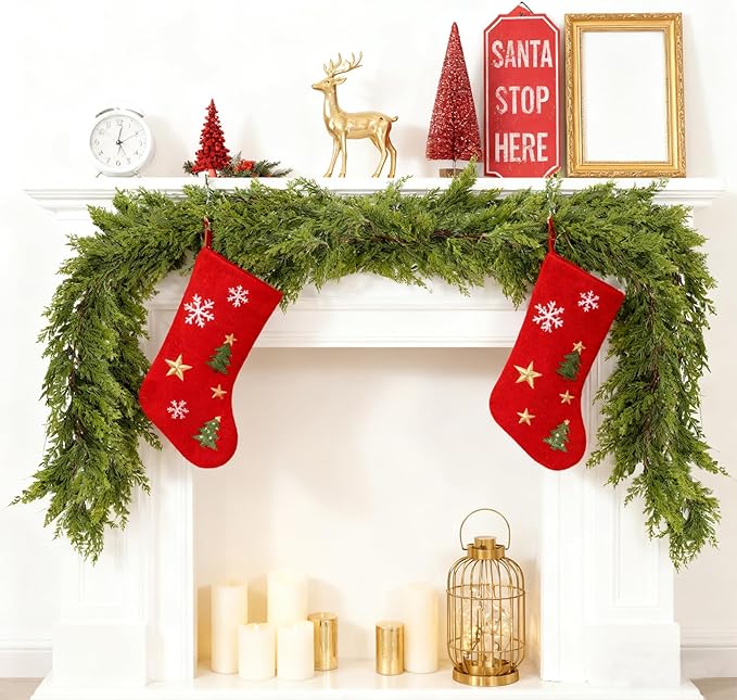 6FT Real Touch Cedar Garland, Christmas Artificial Cedar Garland, Artificial Cypress Leaf Vine Wreath for Mantle/Table/Stairs/Outdoor Indoor Christmas Decorations.(1PCS)