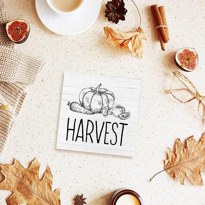 Funny Autumn Wood Box Sign Pumpkins Harvest Wooden Block Desk Decor for Home Office Kitchen Cubicle Table Shelf Tabletop,Farmhouse Fall Sign Decor
