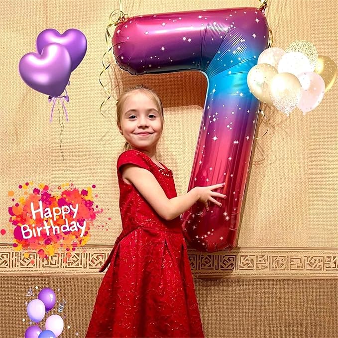 40 Inch Rainbow Foil Balloon Number 8, Giant Self Inflating Gradient Blue Pink Number Balloons 0-9 for Women, Starry Print 8 Helium Balloons Set for Girls 8th Birthday Party Decorations Supplies