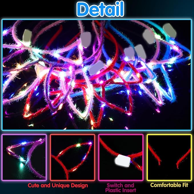 Giegxin 42 Pcs LED Halloween Glow in the Dark Headband Set, 14 Unicorn Style Light up Headband 14 Cute Cat Ear Luminous 14 Rabbit Bunny Ear for Party Decorations Women Adult Birthday Gift