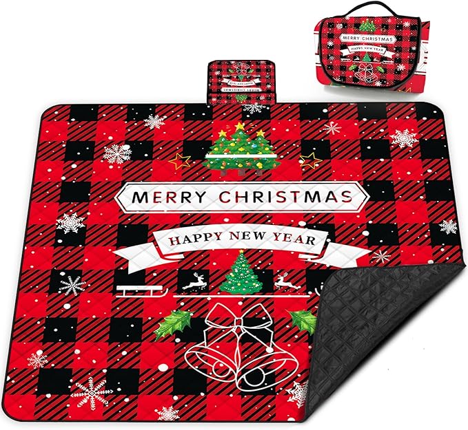 Poedist Christmas Extra Large Picnic Blanket Waterproof,80"x 80"Foldable Machine Washable Beach Blanket,Outdoor Blanket for 6-8 Adults,Suitable for Crawling,Park Beach,Camping,Hiking,Family