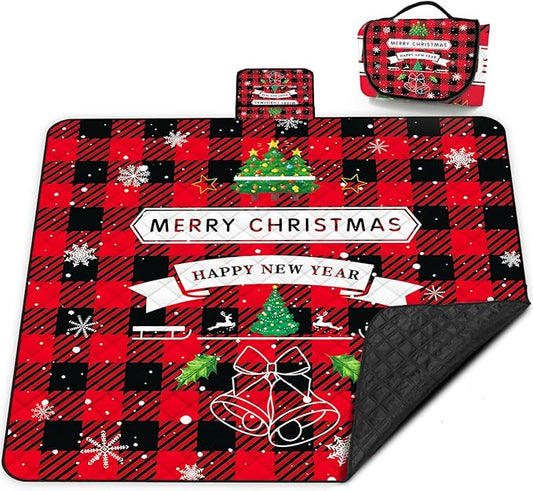 Poedist Christmas Extra Large Picnic Blanket Waterproof,80"x 80"Foldable Machine Washable Beach Blanket,Outdoor Blanket for 6-8 Adults,Suitable for Crawling,Park Beach,Camping,Hiking,Family