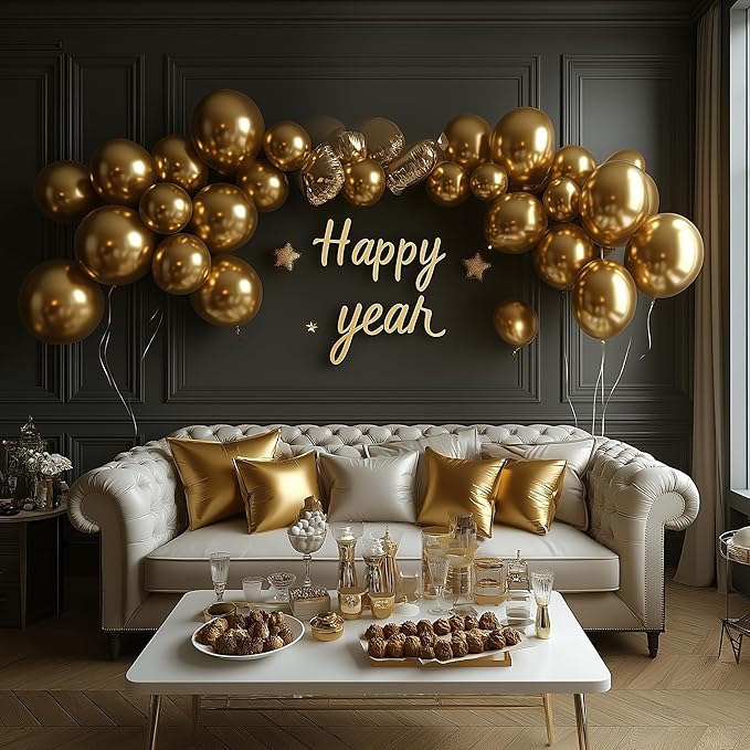 Bezente Pro Duralatex Metallic Gold Balloons - 3.2g Premium 100 Pack 12 inch Gold Balloons for Long-Lasting Professional Party Decorations, Large Birthday Wedding Anniversary