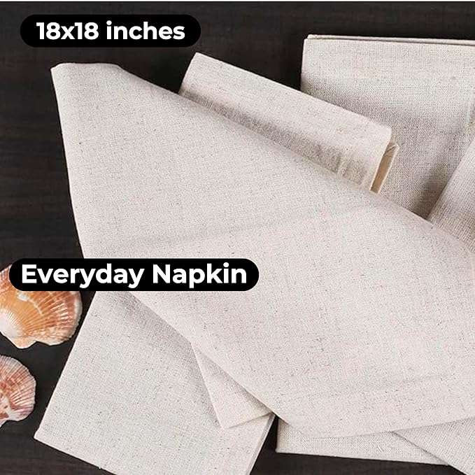 Homidate Linen Flax Cotton Cloth Dinner Napkins Set of 12 – 18x18 Natural Hemstitched Reusable Fabric Napkins for Weddings, Parties, Dinners & Table Décor – Elegant & Durable
