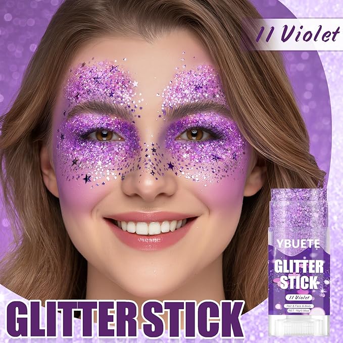 Violet Face and Body Glitter Stick for Sparkling Makeup, Hair Glitter Accessories for Women, Highlighting Stick for Fairy Dust Makeup, Cheerful Face Glitter for Festive Parties and Carnivals
