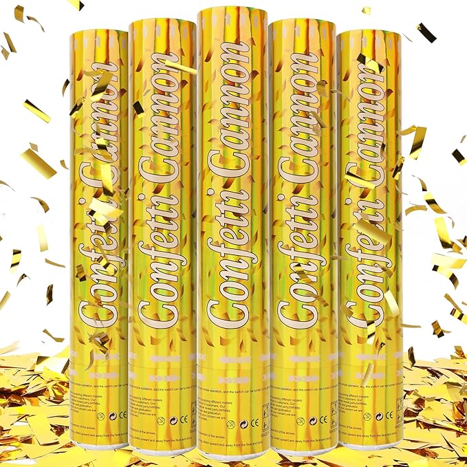 Tamodan 5 Packs Confetti Poppers,12 inch Confetti Cannon,Gold Party Poppers Confetti Shooters for New Year's Eve, Christmas, Birthday,Wedding, Graduationand Any Celebrations.