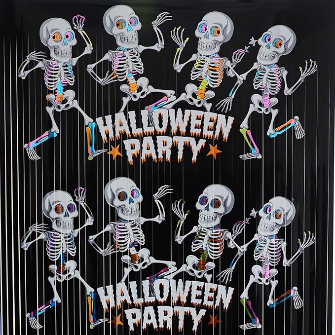 GOER Foil Curtain Backdrop for Halloween Party Decorations| Metallic Tinsel Halloween Theme Photo Booth Props (1 Pack)