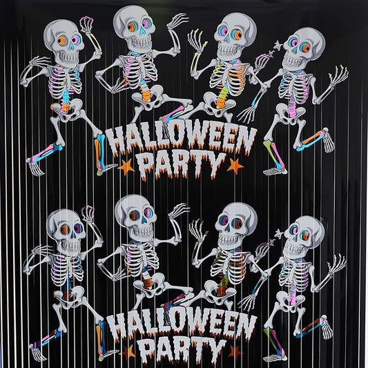 GOER Foil Curtain Backdrop for Halloween Party Decorations| Metallic Tinsel Halloween Theme Photo Booth Props (1 Pack)