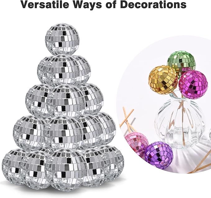 Yescom 20PCS 1.6" Small Disco Ball Mirror Mini Hanging Glass Decoration for Events Wedding 70s 80s Party Business Holiday Home Decor Silver