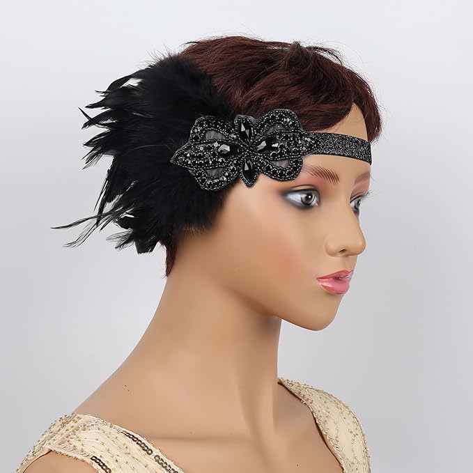 Women flapper feather headband for 1920s theme party Gatsby Headpiece for 20S Party