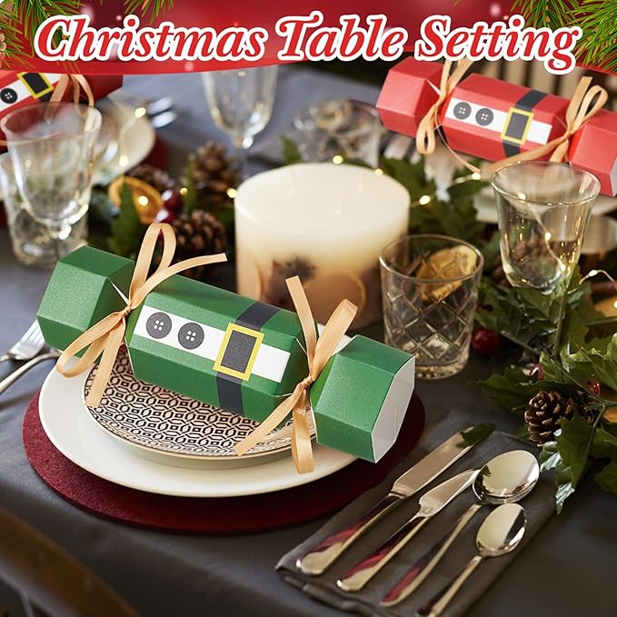 Xinnun 50 Packs Christmas Cracker Kit No Snap Xmas Party Table Favors Snowflake Reindeer DIY Christmas Party Cracker Candy Boxes for Holiday Dinner Decoration Gift(Belt Style)