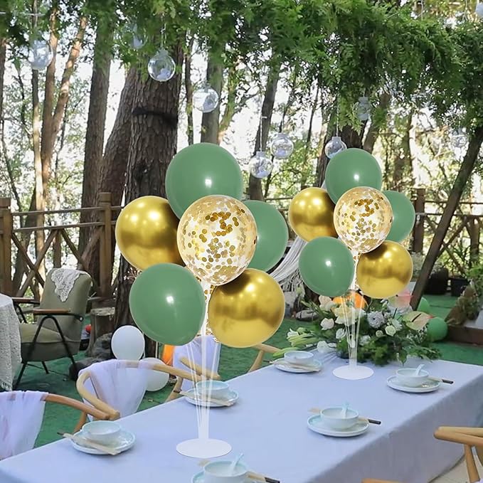 6 Set Balloon Stand with Green and Gold Balloons Centerpiece Table Decorations Birthday Woodland Baby Shower Bridal Shower St.Patrick's Day Easter Christmas New Years Decorations 2025