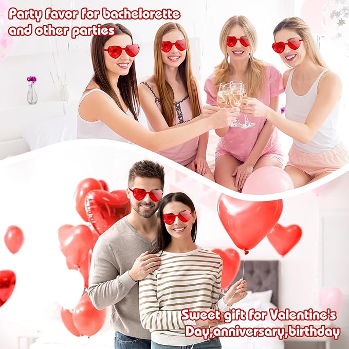 12 Pack Heart Sunglasses for Women Transparent Heart Glasses for Bachelorette Birthday Party Favor Gifts