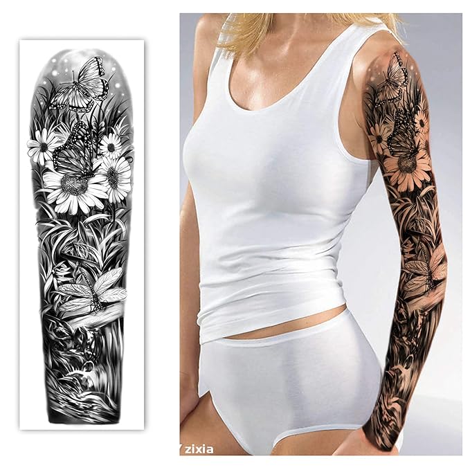Temporary Tattoo Full Arm 8 Sheets and Half Arm Shoulder Waterproof Fake Tattoos 10 Sheets, Extra Large LastingTattoo Stickers for Girls or Women