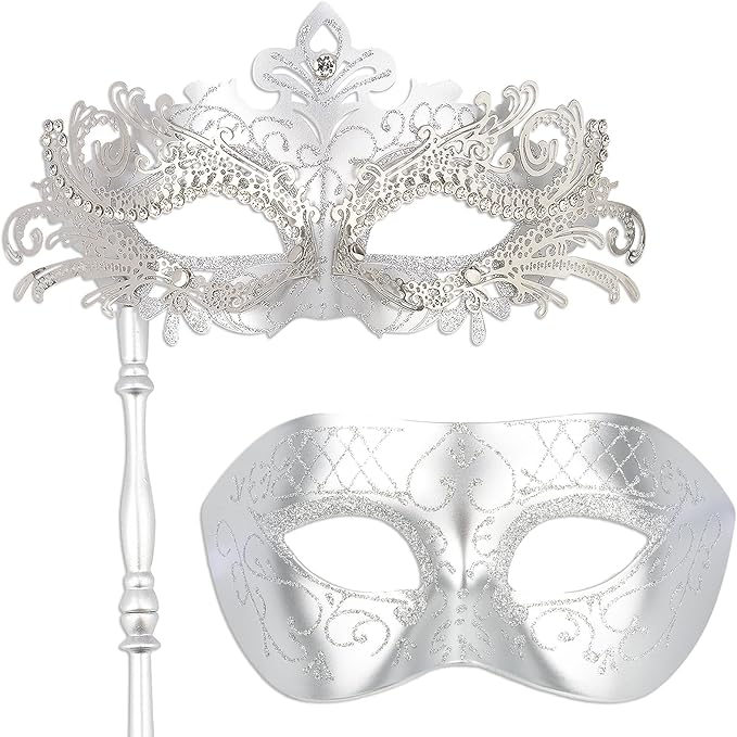 Hoshin Masquerade Mask for Couple, Mardi Gras Deecorations Venetian Masks with Stick for Womens