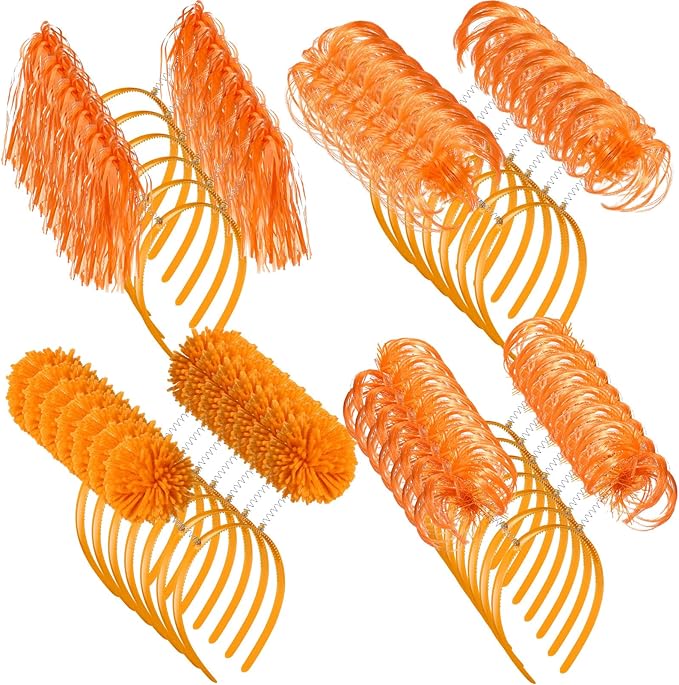Censen 24 Pcs Pom Pom Headband Tinsel Wrapped Ponytails Head Bopper Costume Headwear Halloween Party Hair Accessories