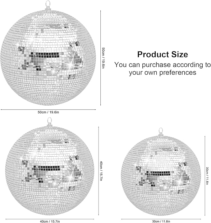 12/16/20inch Large Mirror Disco Ball - Hanging Big Disco Ball for Party Decorations, DJ Clubs, Weddings, Bars, Holiday Events, and Stage Decor (20 inch)