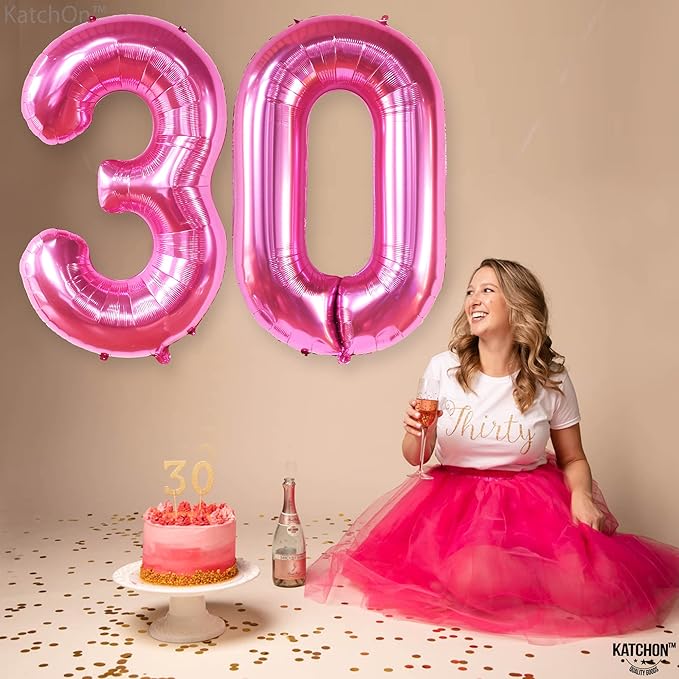 Katchon, Hot Pink 30 Balloon Numbers - Huge, 40 Inch | Foil Balloon for 30th Birthday Decorations for Women, Girls | Pink 30 balloon For Happy Anniversary Decorations