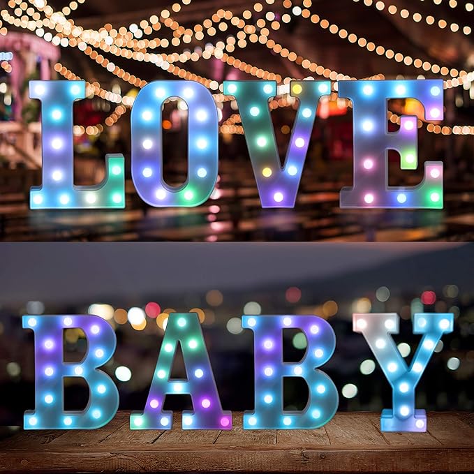 Foaky Colorful LED Letter Lights with Remote,Marquee Light Up Letters Sign for Night Light Wedding/Birthday Party Battery Powered Christmas Lamp Home Bar Decoration(G)