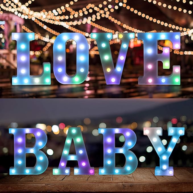 Foaky Colorful LED Letter Lights with Remote,Marquee Light Up Letters Sign for Night Light Wedding/Birthday Party Battery Powered Christmas Lamp Home Bar Decoration(W)