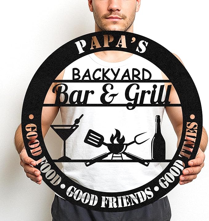 Custom BBQ Grill Metal Sign Personalized Name Wall Art for Outdoor Barbecue Patio Kitchen Backyard Decor Gift for Dad Husband Men Papa Grandpa Father Grilling Enthusiasts Family Lover Funny Gifts 32