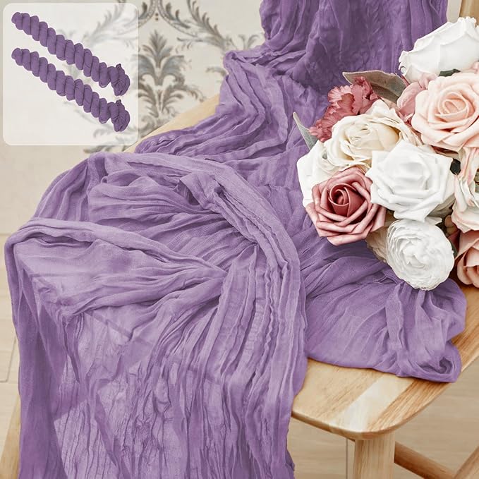 2 Pack 10 Ft Cheesecloth Table Runner Purple Gauze Long Table Runners Boho Gauze Cheese Cloth Table Runner Rustic Sheer Runner for Wedding Party Table Decor ( 35 x 120 Inch )