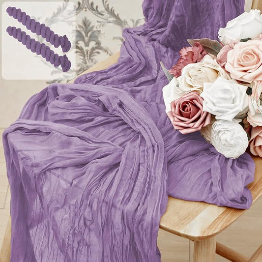 2 Pack 10 Ft Cheesecloth Table Runner Purple Gauze Long Table Runners Boho Gauze Cheese Cloth Table Runner Rustic Sheer Runner for Wedding Party Table Decor ( 35 x 120 Inch )