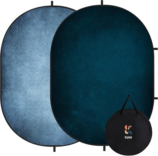 Kate Collapsible Backdrop Pop Up Backdrops Portable Folded Blue Background for Portrait Photography, for Video Conference, for Live Stream, 5x6.5ft