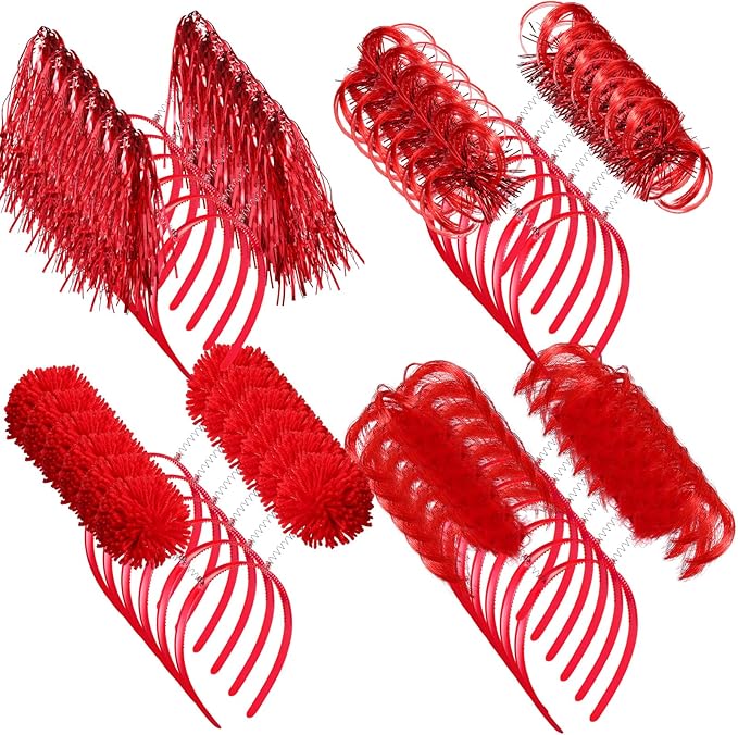 Censen 24 Pcs Pom Pom Headband Tinsel Wrapped Ponytails Head Bopper Costume Headwear Halloween Party Hair Accessories