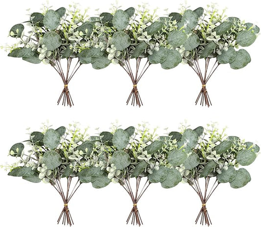 40 Pcs Artificial Greenery Eucalyptus Stem Silver Dollar Leaves Baby Eucalyptus Leaves Suitable for Family Wedding Vase Centerpieces Bouquet Flower Arrangement